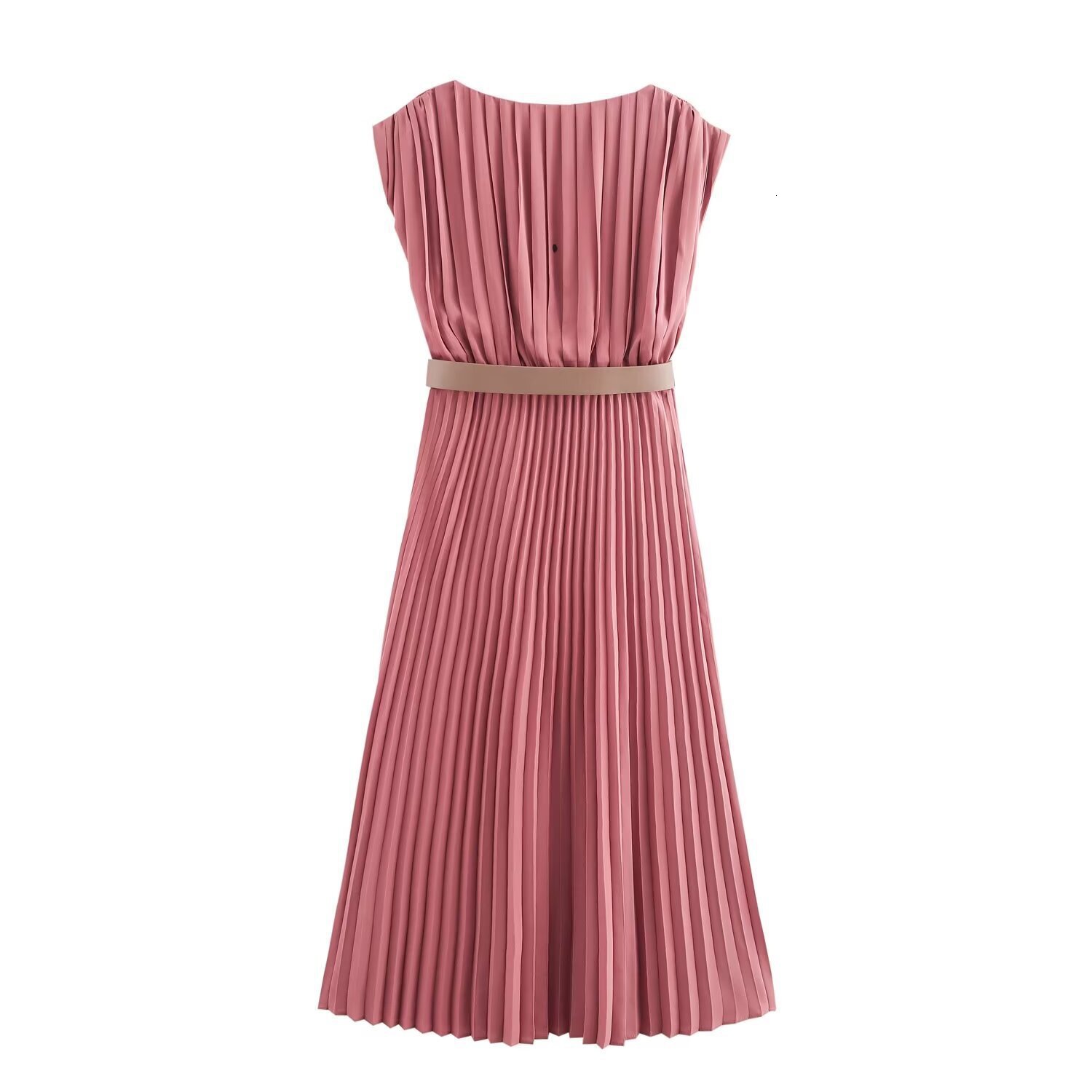 Paired with Autumn Dress Style Womens Clothing Temperament New Fashionable Midi Sleeveless Pleated Waist Belt