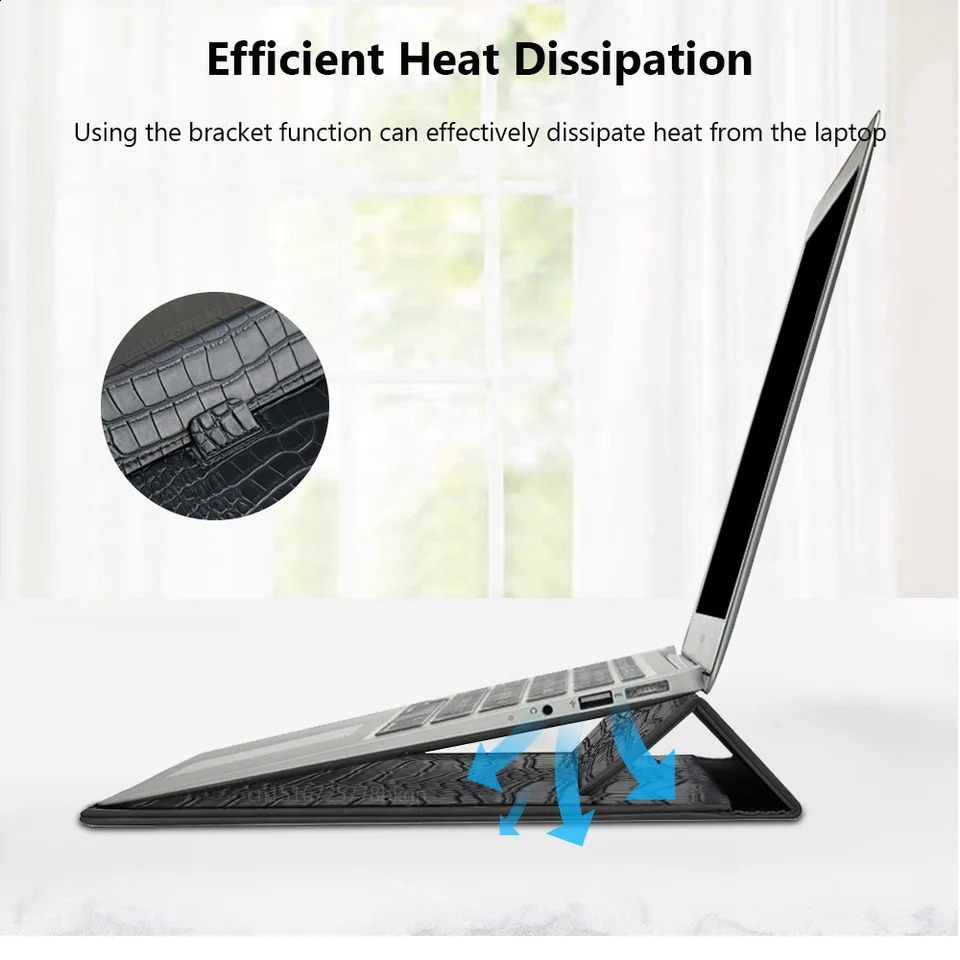 Laptop Bag for Macbook Air Pro 13 Case M1 M2 Notebook Stand Cover 11 14 15 15.6 inch PU Leather Sleeve Pouch Computer Tablet Bag 240907