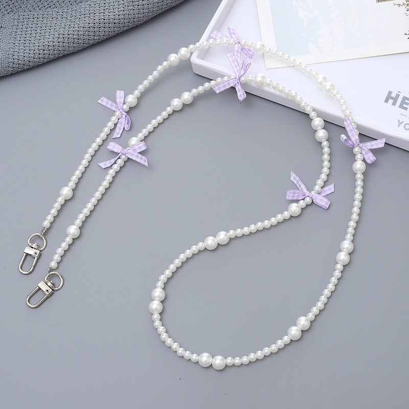 Ins Fashion New Girl Sweet Pearl Bow Beaded Crossbody Phone Rope with Back Chain Hanging Ornament