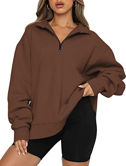 Women's autumn winter new casual top with half zipper long sleeves and plush sweater without pockets, women's hoodie