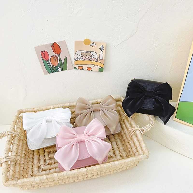 Childrens mini wallet with cute bow cross body bag baby girl coin bag Kawaii childrens leather bag and handbag gift W240906