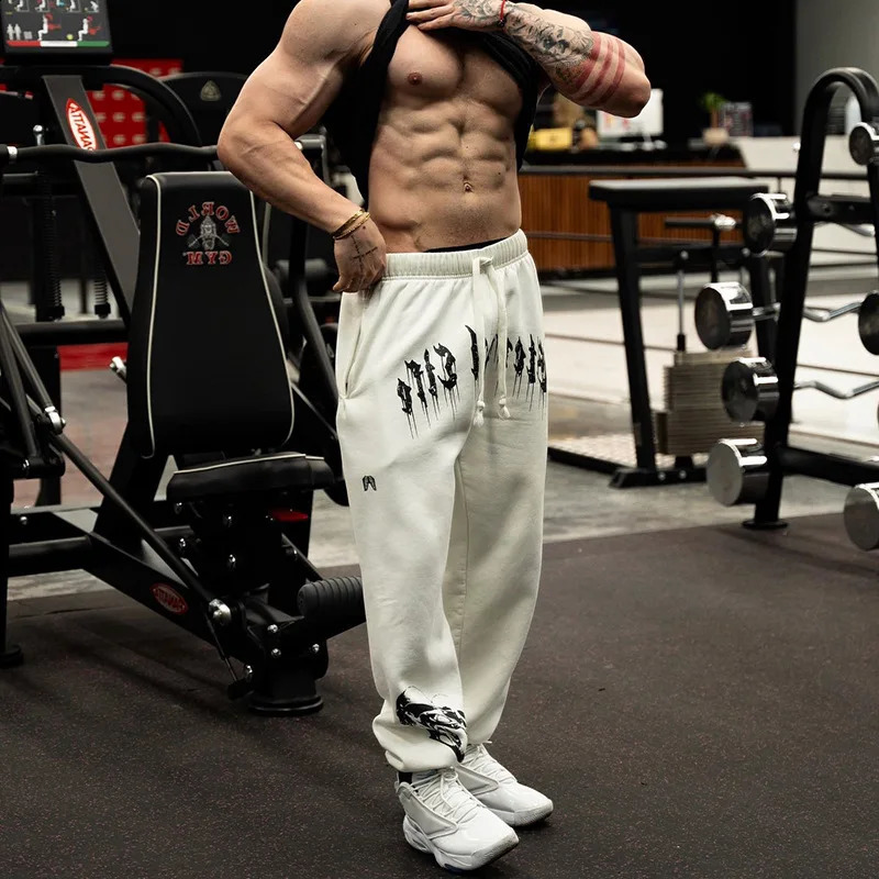 Y2K Letter Skull Print Sweatpants for Men Athletic Workout Running Joggers Pants Trousers with Pockets Casual Hip Hop Streetwear 240905