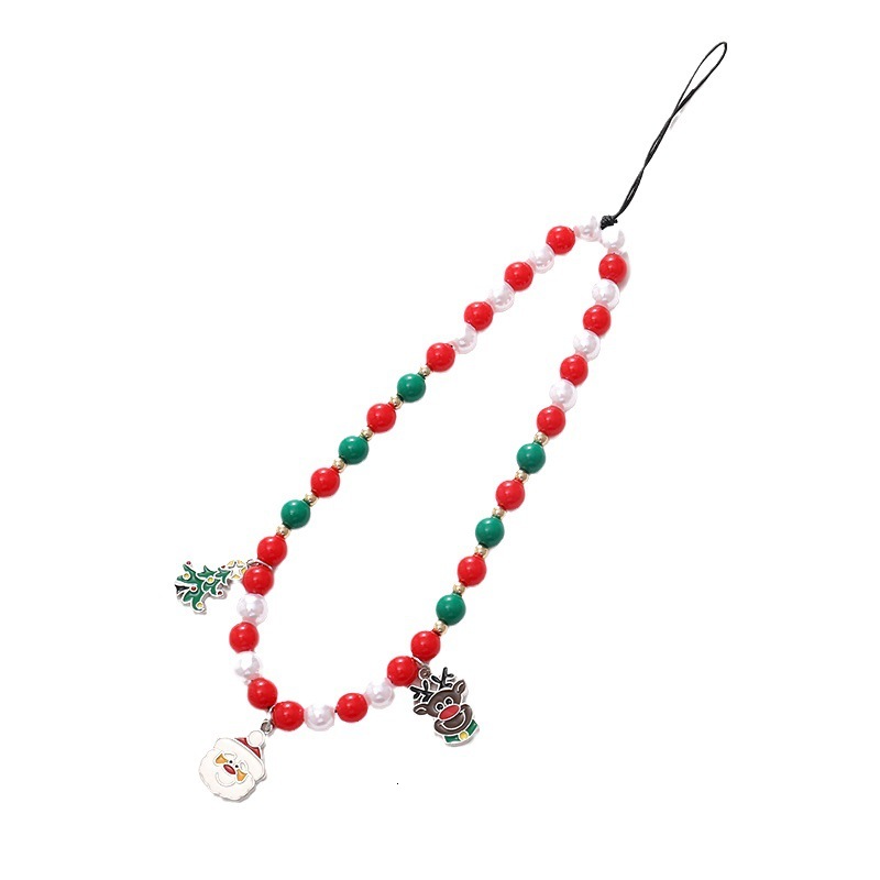 Yi Lian's New Series Phone Santa Claus Beaded Short Christmas Tree Pendant with Wrist Strap Loss Prevention Chain