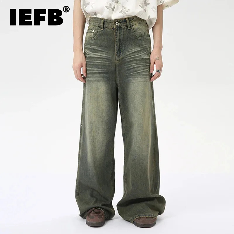 IEFB Fashion Loose Mens Straight Denim Pants American Style Casual Worn-out Wide Leg Jeans Summer Trend 9C6256 240905