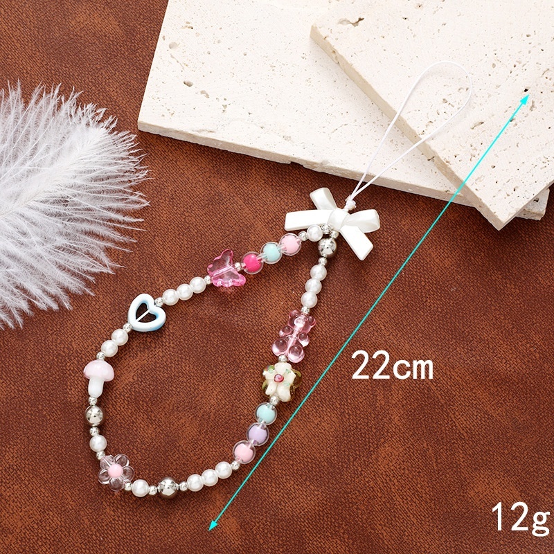 Korean Instagram Style New Love Beaded Chain Phone Keychain Earphone Case Cord Pendant Female
