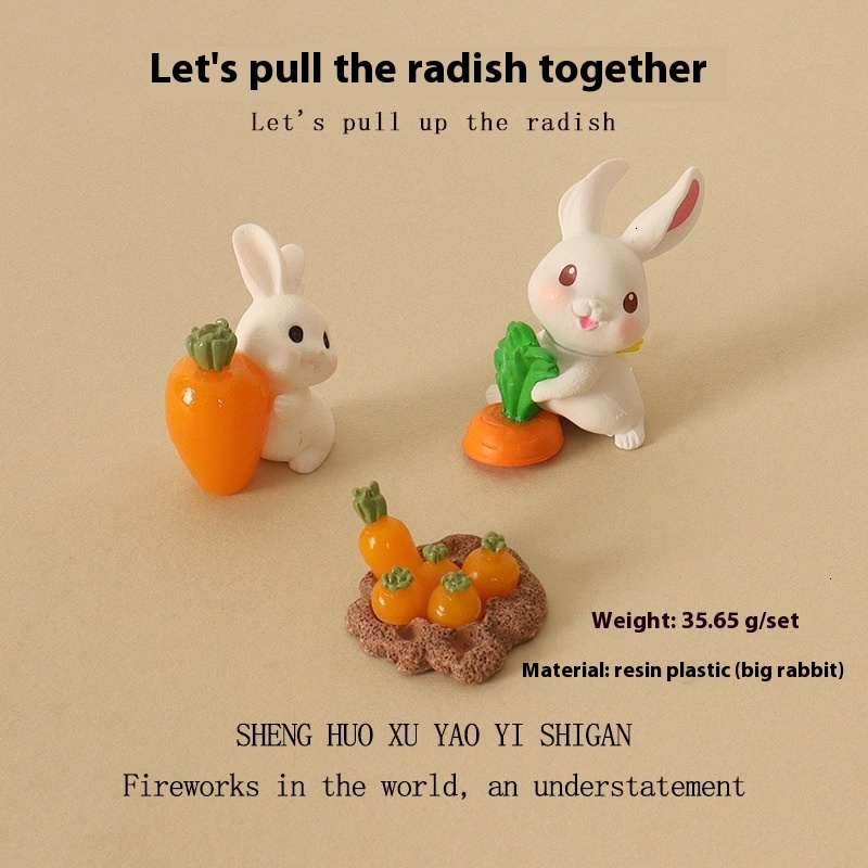 Moss Micro Creative Radish Rabbit Animal Resin Craftsmanship Horticultural Landscape DIY Decorative Desktop Ornament