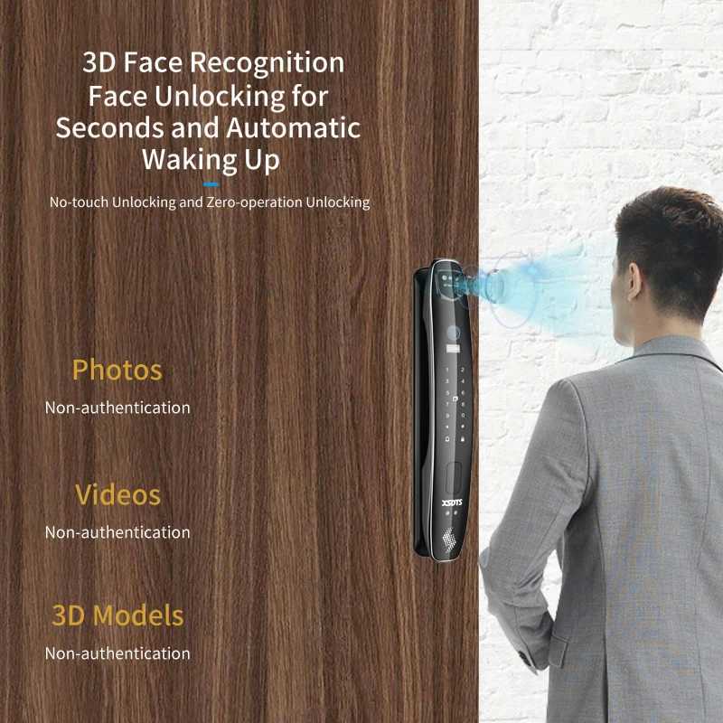 3D facial intelligent door lock security camera monitor intelligent fingerprint password biometric electronic key unlocking CL240920