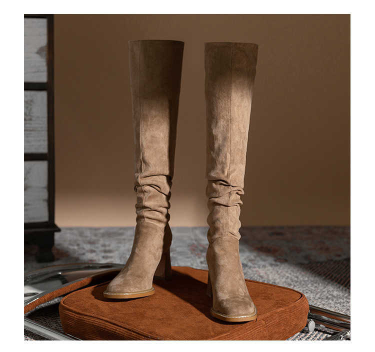 Rough Heel Street Pile Fashion Boots High Heels Knight Boots Over The Knee Long Martin Boots Womens Autumn Winter New Style 240826