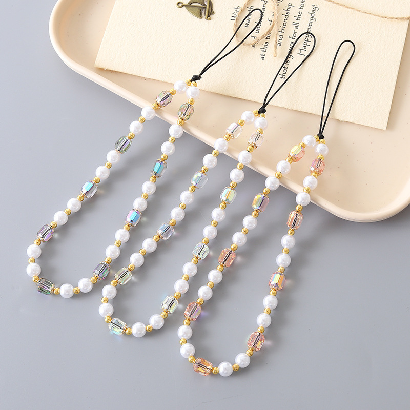 Creative new pearl crystal bead chain with light luxury and high-end feel, mobile phone rope, CCD camera hanging accessory pendant