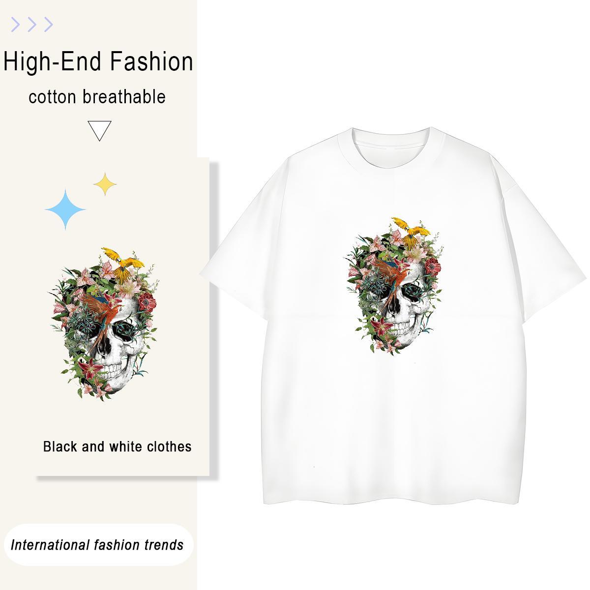 TOP Quality Womens T Shirts 230g 100% Cotton Breathable Sports Street Wear skull Woman Tshirt Free Shipping DIY Printed Tee Shirt