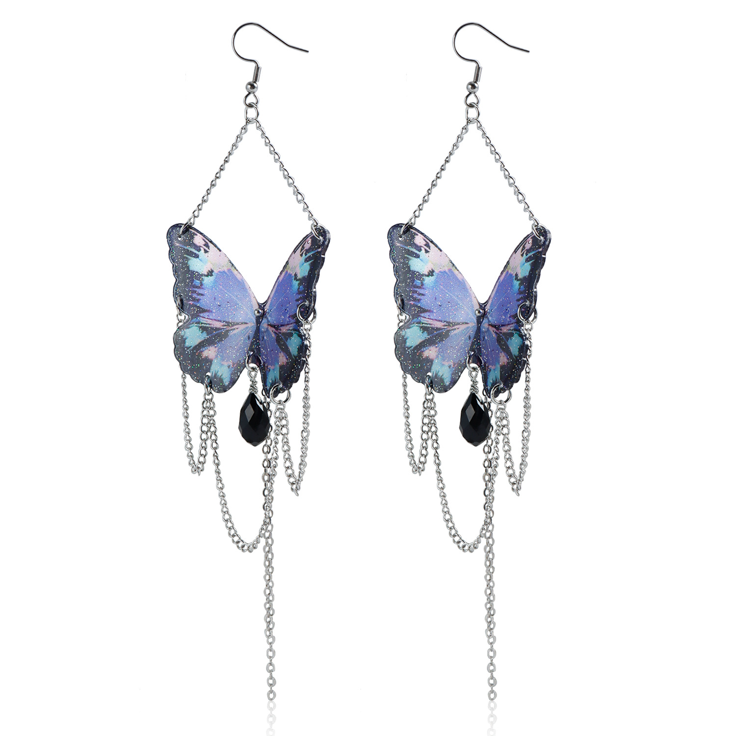 Butterfly Vintage Dangle Chandelier Earrings For Women Purple Crystal Tassel Chain Fashion Drop Jewelry Dropshipping Ladies Party Birthday Club Weddin