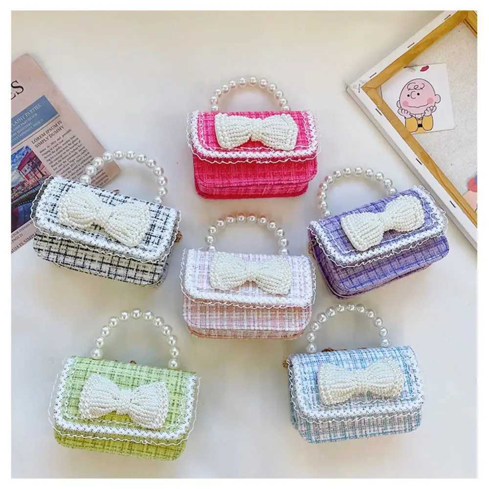 Cute flower pearl handbag childrens shoulder bag butterfly bow childrens square cross shaped bag W240906