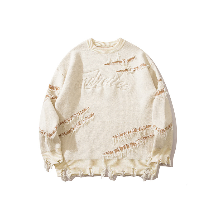 Men's Distressed Fringe Sweater long sleeved knitted