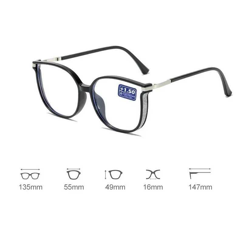 Presbyopia glasses luxury womens oversized frame anti blue light finished glasses prescription reading glasses refractive power up to+4.0 W240907