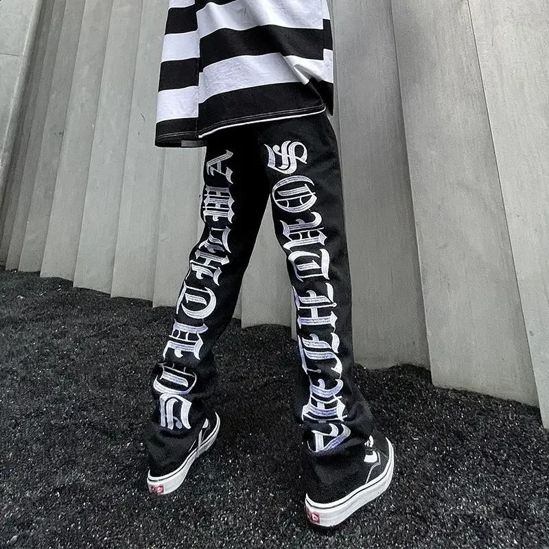 Embroidered straight jeans American style street small straight loose high street trousers trendy men and women 240905