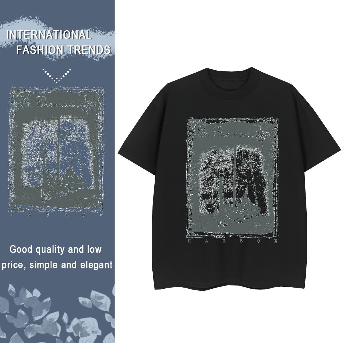 DIY Women T Shirts 230g 100% Cotton Breathable Short Sleeve Casual black and white Women Tees Loose fit DIY Printed Polos
