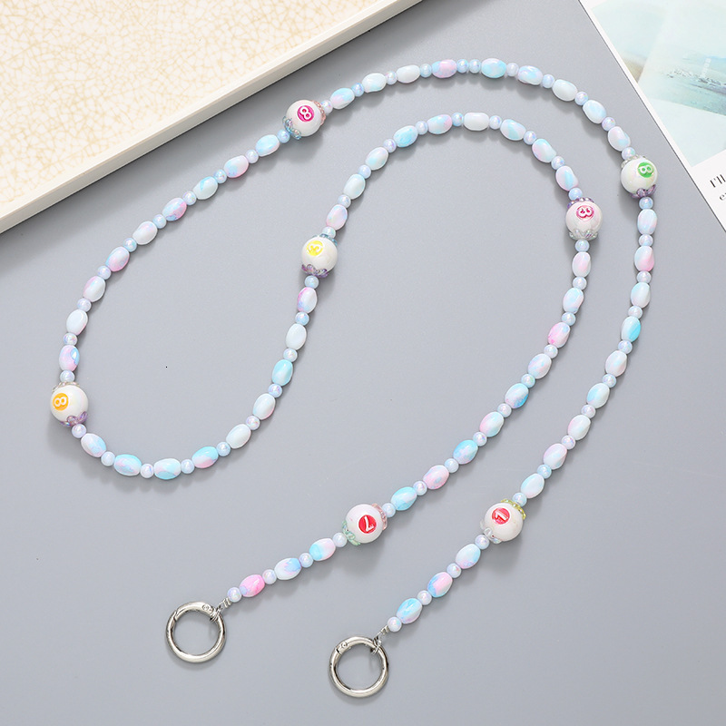 Yilian new flower crystal digital acrylic bead crossbody chain, long mobile phone hanging rope for women