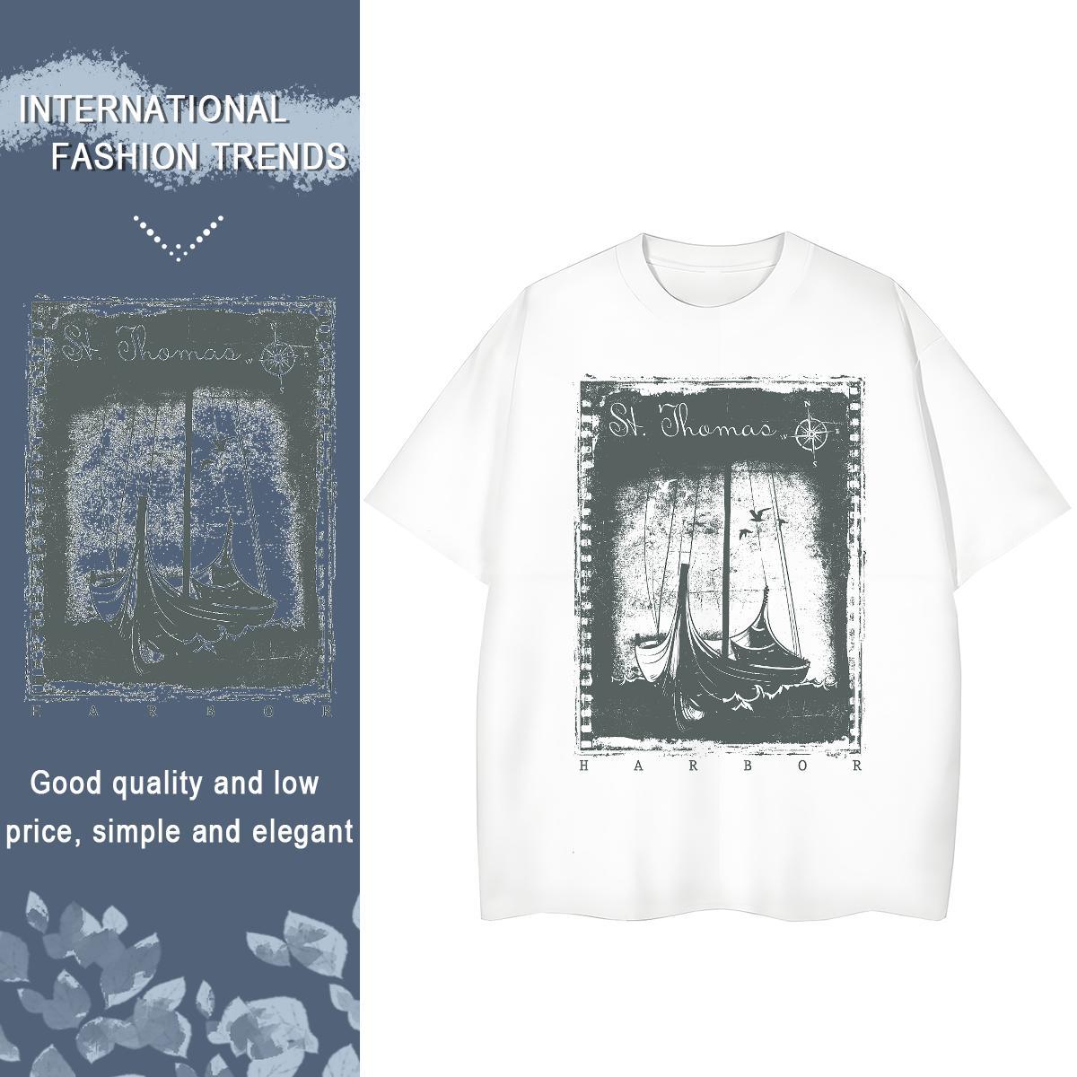 DIY Women T Shirts 230g 100% Cotton Breathable Short Sleeve Casual black and white Women Tees Loose fit DIY Printed Polos