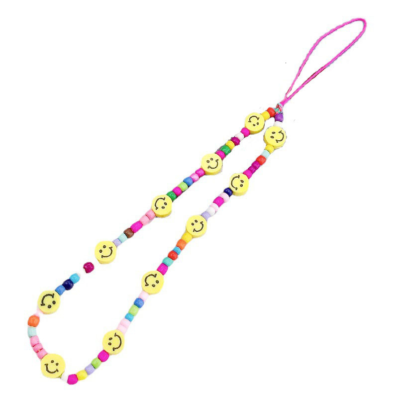 Yilian's new soft ceramic chain DIY case accessories Glass rice beads smiley face phone rope