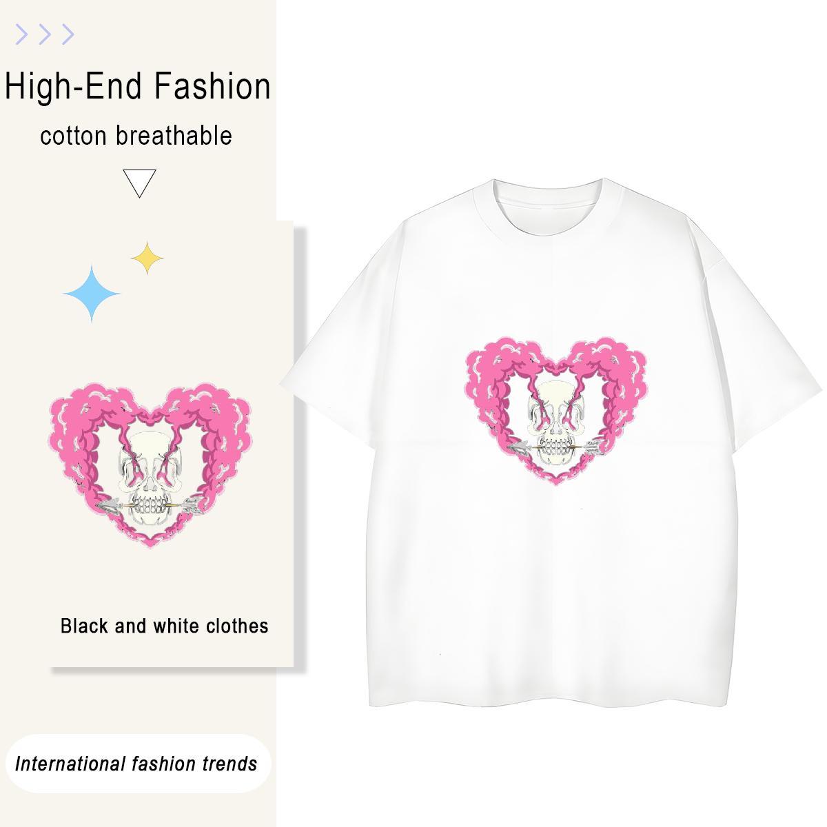 2024 DIY T shirt 230g Cotton Breathable Crew Neck Spring Summer skull Lady T shirt Popular Cartoon Anime Tees Shirts