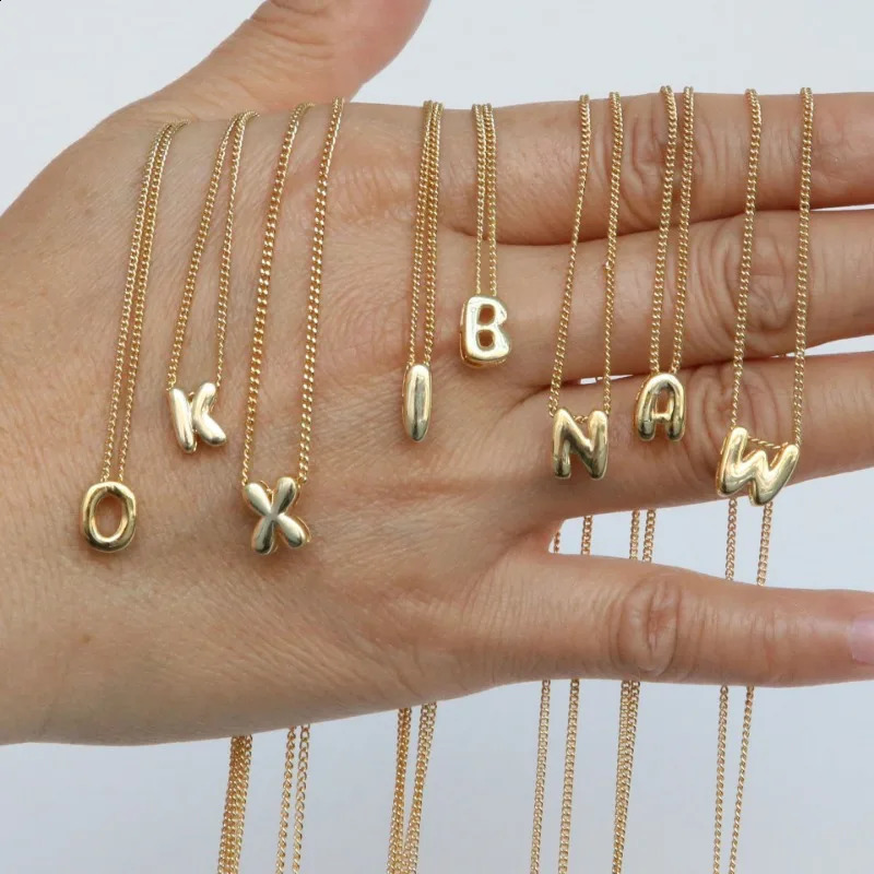 Mini Bubble Balloon Initial Letter Pendant Necklace Gold Plated Personalized Short and Fat Letter Necklace Charm Jewelry 240906