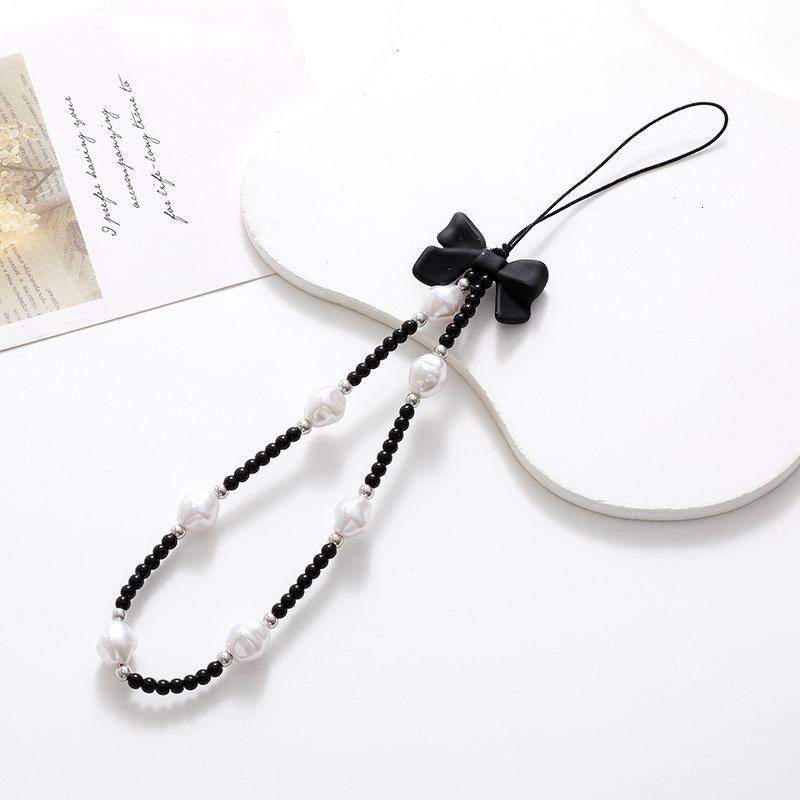 Beaded bow mobile chain, case ornament, anti fall wrist strap, short phone hanging rope for women