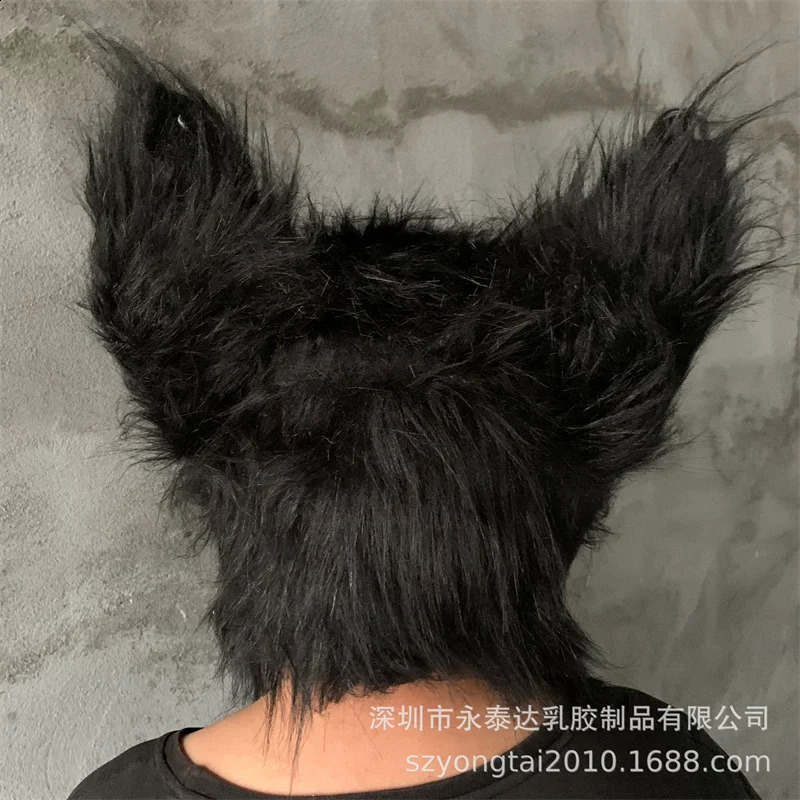 Black cat mask and hair Halloween costume party animal head rubber latex facial 240906