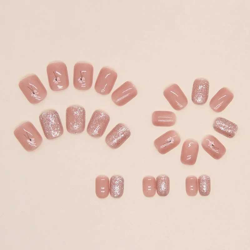 Nude False Nail Shining Gold Ripple Fine Pattern False Nail Removable Oval Full Cover Press Nail Tip Manual W240905