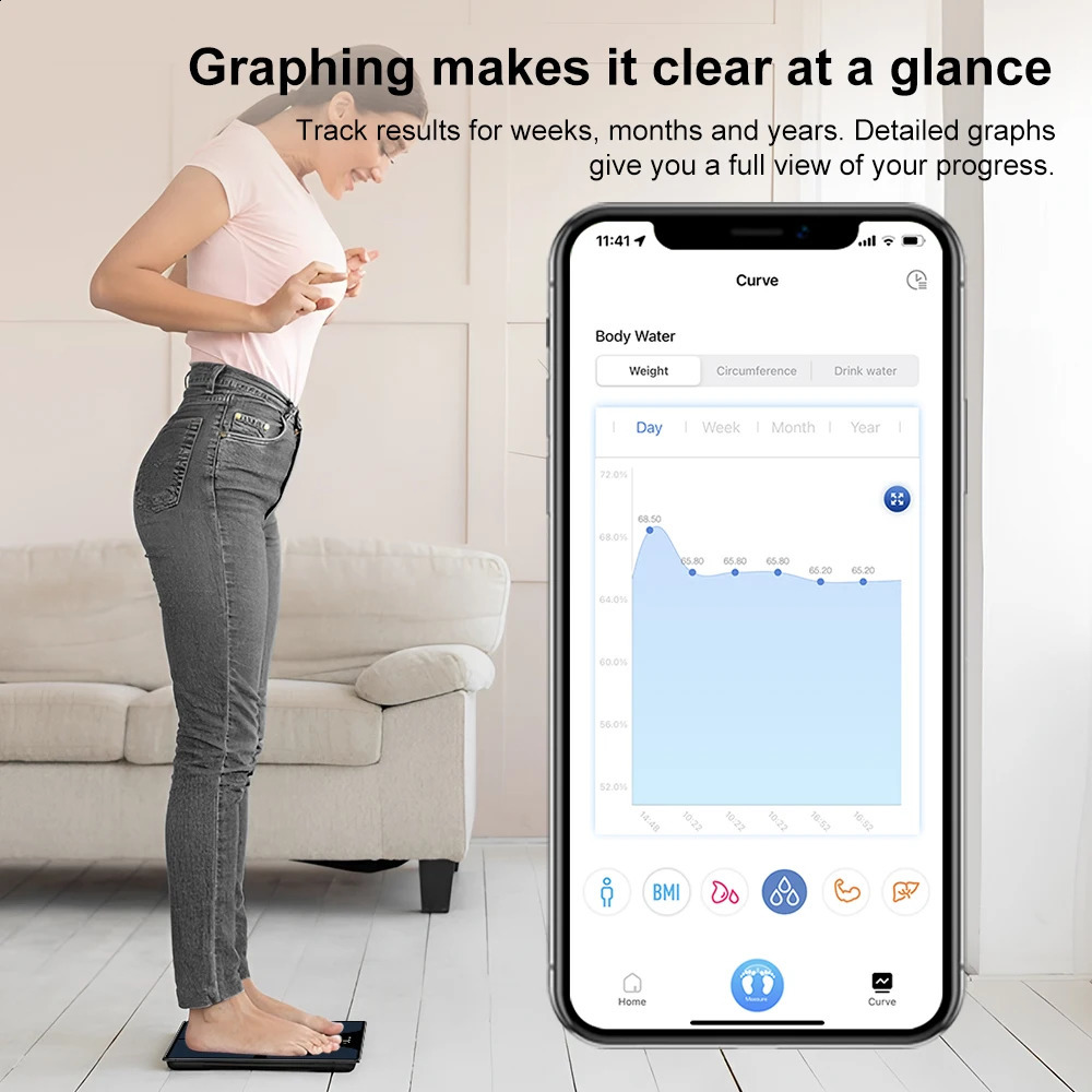 Insmart Bathroom Scale Digital Body Fat 180KG BMI Biological Impact Balance Weight Intelligent 240906