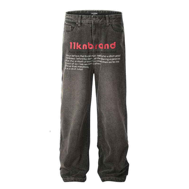 American Washed Niche Printed Men's Jeans Trendy Loose Designer Straight Leg Pants 2024 Letter Design Male Trousers