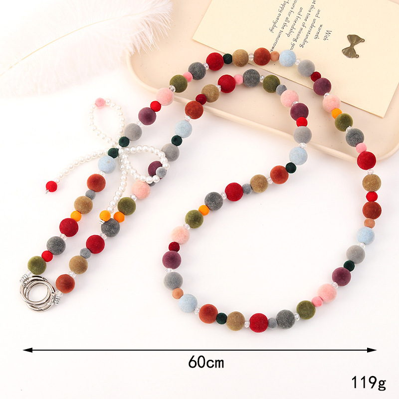 New autumn and winter plush ball bead mobile phone lanyard, pearl bow crossbody chain, backpack, keychain pendant