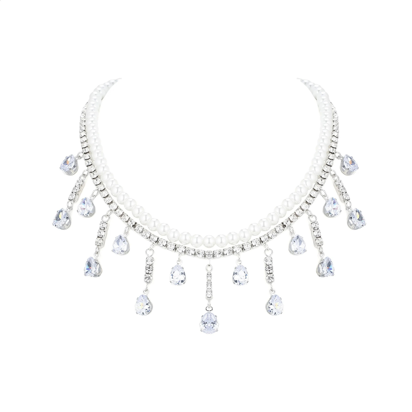 Multi layer simulated pearl chain necklace used for parties weddings women luxurious charm simulated crystal zircon necklace 240906