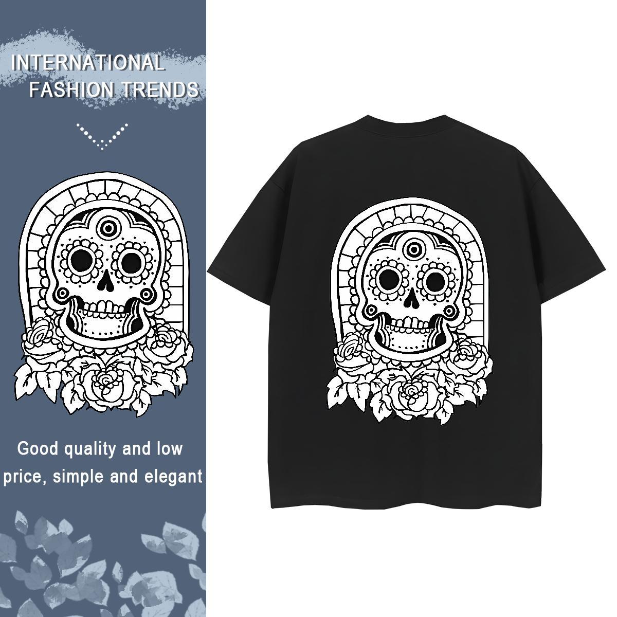 New Arrival T-Shirts 100% Cotton 230g Breathable Crew Neck Daily Outfit skull Couples T Shirts Lady Custom Cartoon Tops