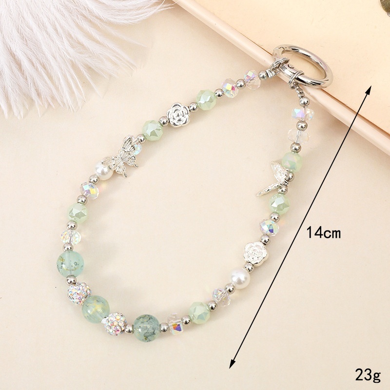 Ins Fashion New Phone Rope Crystal Butterfly Bead Accessories Wrist Keychain Pendant Hanging Chain