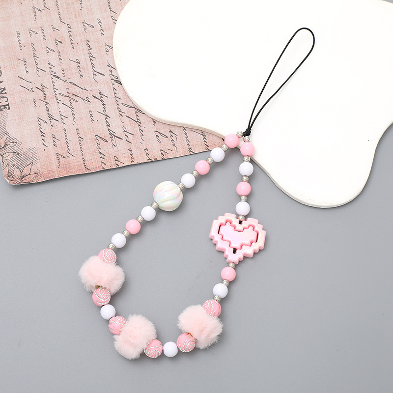 Yilian new plush bead love chain case decoration short wrist strap phone hanging rope anti fall female