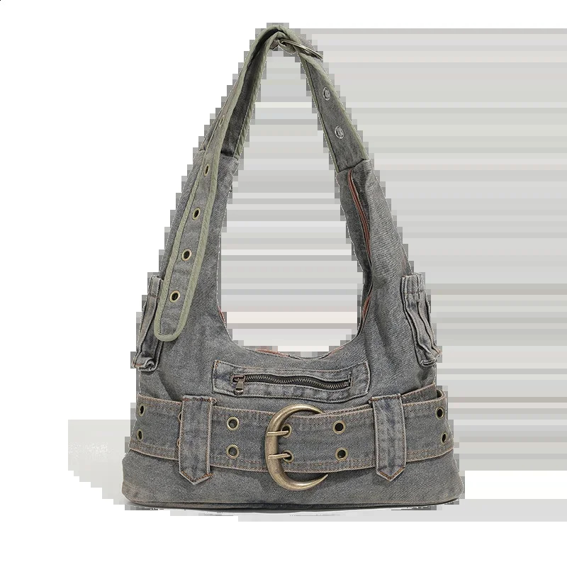 Denim Zipper Youth Crossbody Bags 2024 High Quality Sense Shoulder Unique n Wide Straps Tote for Women 240906