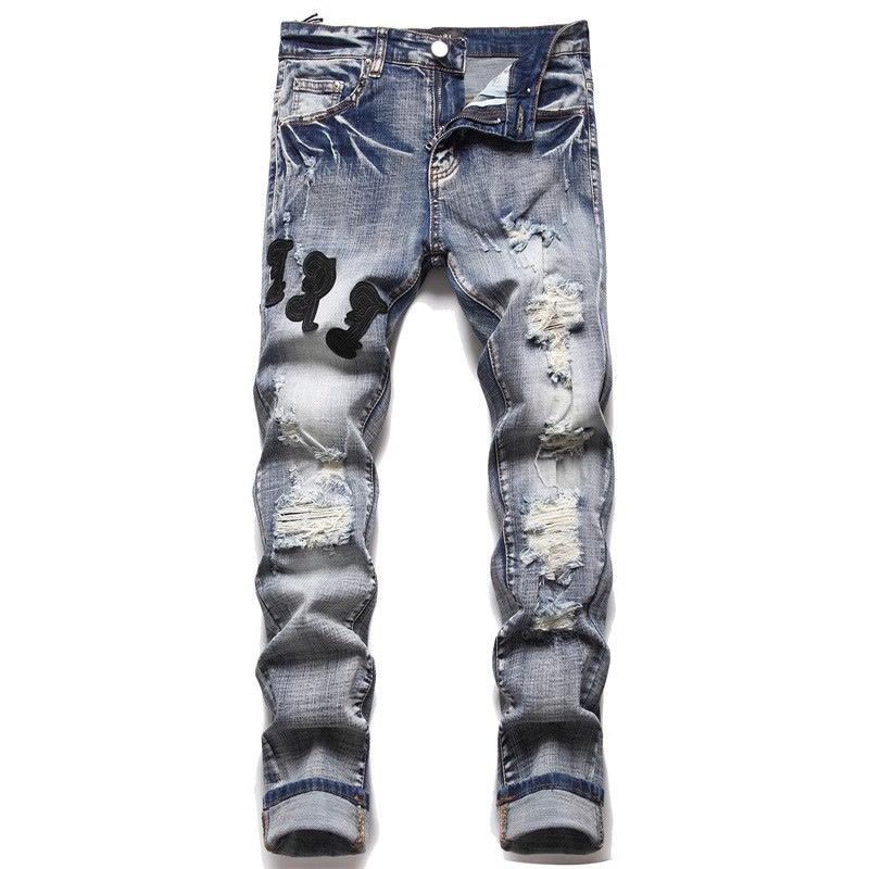 2024 Mens Jeans Distressed Ripped Biker Jeans Slim Fit Motorcycle Biker Denim For Men Fashion Hip Hop Mens Jeans Good Quality