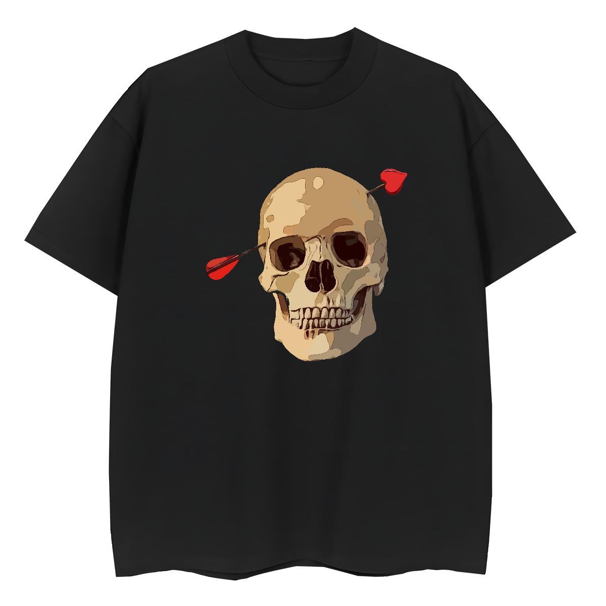 Custom T Shirts Women 230g 100% Cotton O-Neck Short Sleeve Sports Street Wear skull Lady T shirt Loose Anime Print Tees