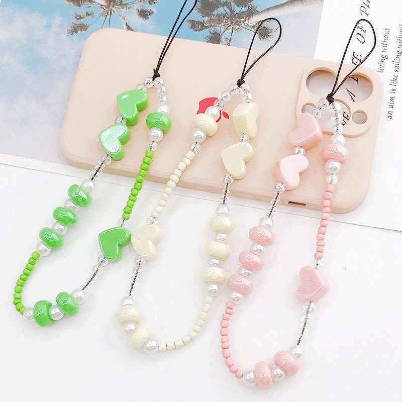 Yilian New Pearl Love Chain Small Rice Bead Hanging Rope Anti fall Wrist Strap Phone Case Pendant