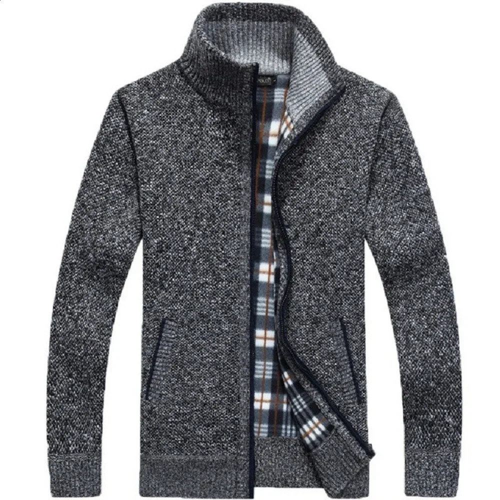 Winter thick mens knitted sweater jacket white long sleeved cardigan wool full zipper tight corset autumn plus size clothing 240906
