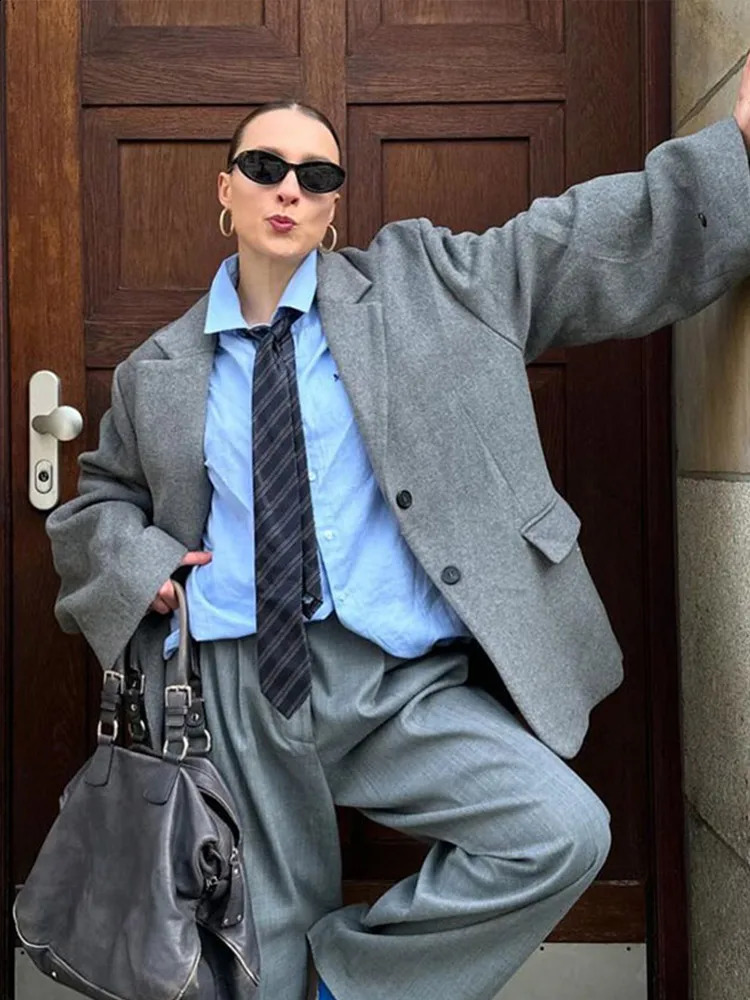 Vintage Casual Womens Jacket Coat Solid Color Loose Jackets Turndown Collar Wide Sleeve Women Coats Fashion Autumn Winter 240904