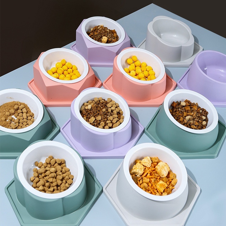 Pet diamond can be combined tilted neck protection, cat food bowl with slanted mouth, knock and anti slip feeding bowl, pet supplies