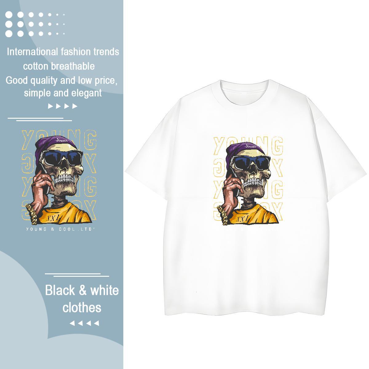 Fashion Casual T-Shirts 230g Pure Cotton Breathable Short Sleeve Sports Street Wear skull Lady T shirt Soft Custom Printed Tees