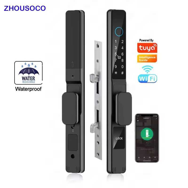 TYA WIFI waterproof intelligent door lock fingerprint application password RFID card keyless digital electronic lock aluminum/glass slider CL240920