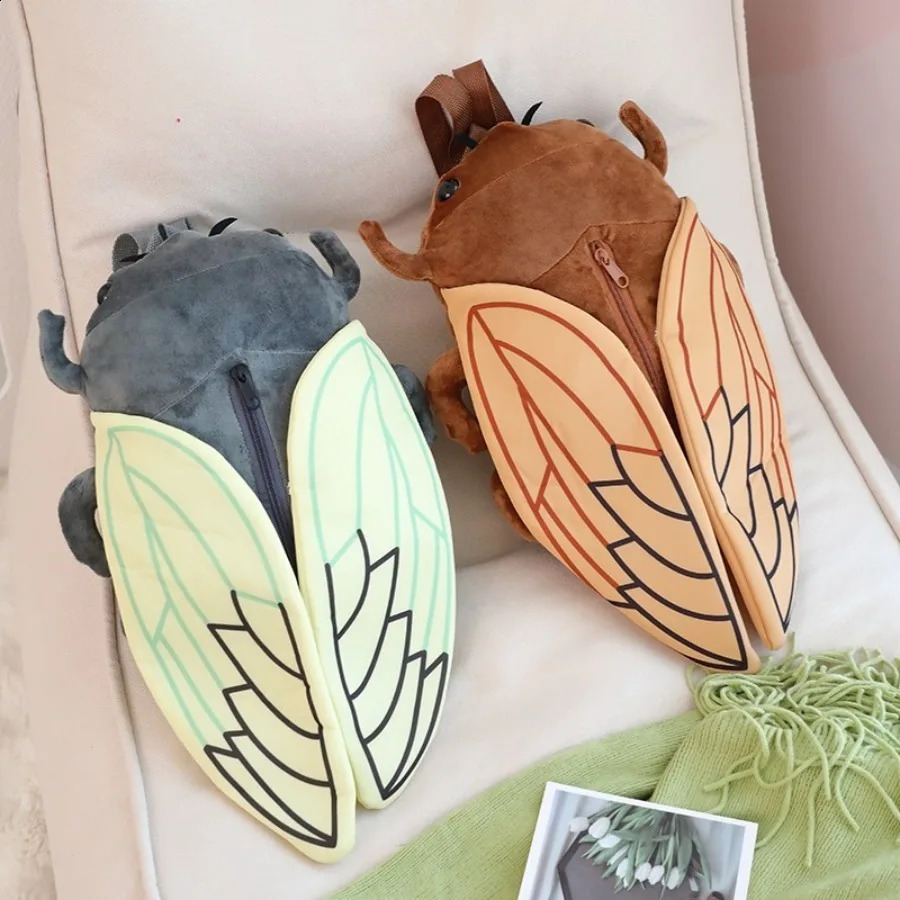 Cicada Backpack Childrens School Cute Insect Doll Cartoon Beetle Bag Soft Animal Plush Toy Birthday Gift 240904 zhanyishengli
