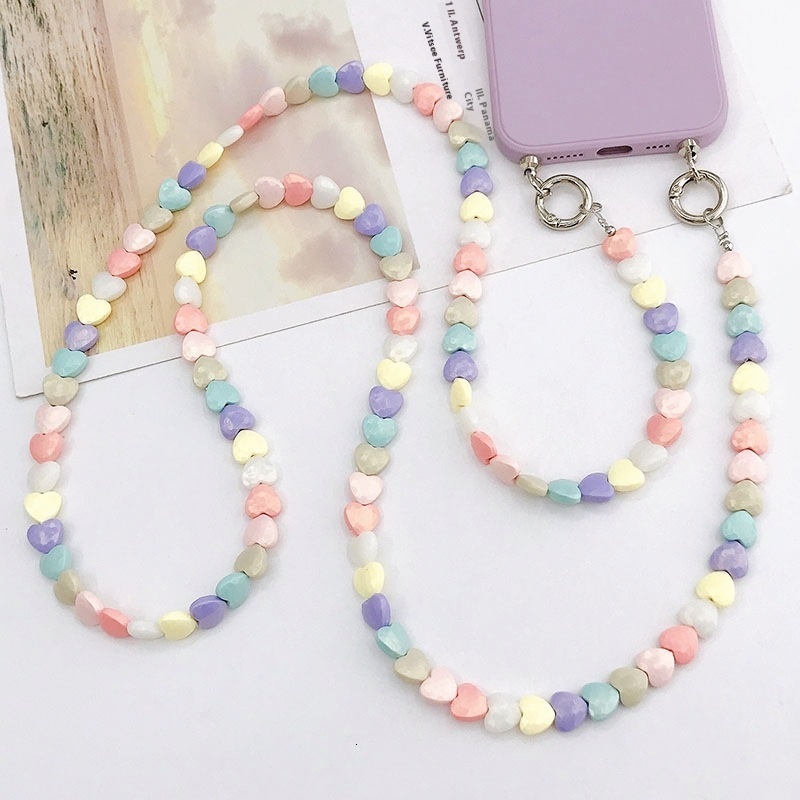 Yilian new colorful love diagonal bag shoulder strap rope pendant anti fall phone chain bead handmade hanging decoration