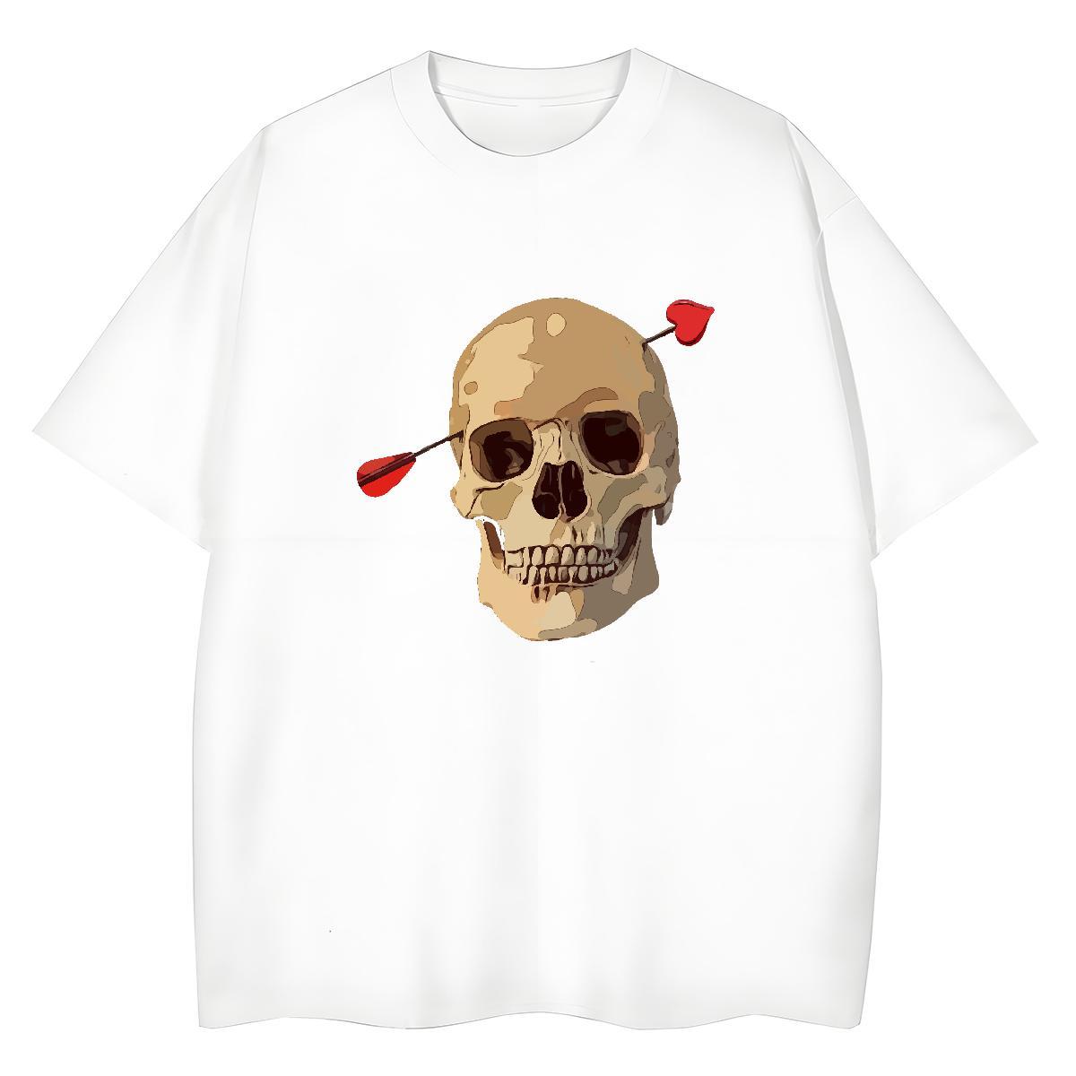 Custom T Shirts Women 230g 100% Cotton O-Neck Short Sleeve Sports Street Wear skull Lady T shirt Loose Anime Print Tees