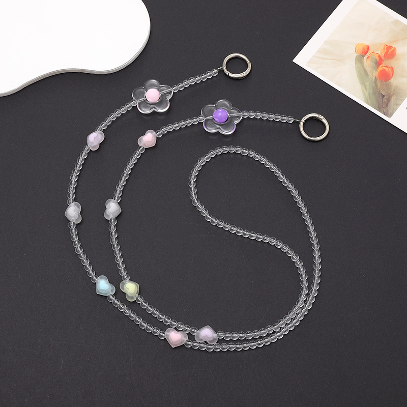 Yilian new beaded acrylic love bear crossbody shoulder strap chain mobile phone hanging rope for women