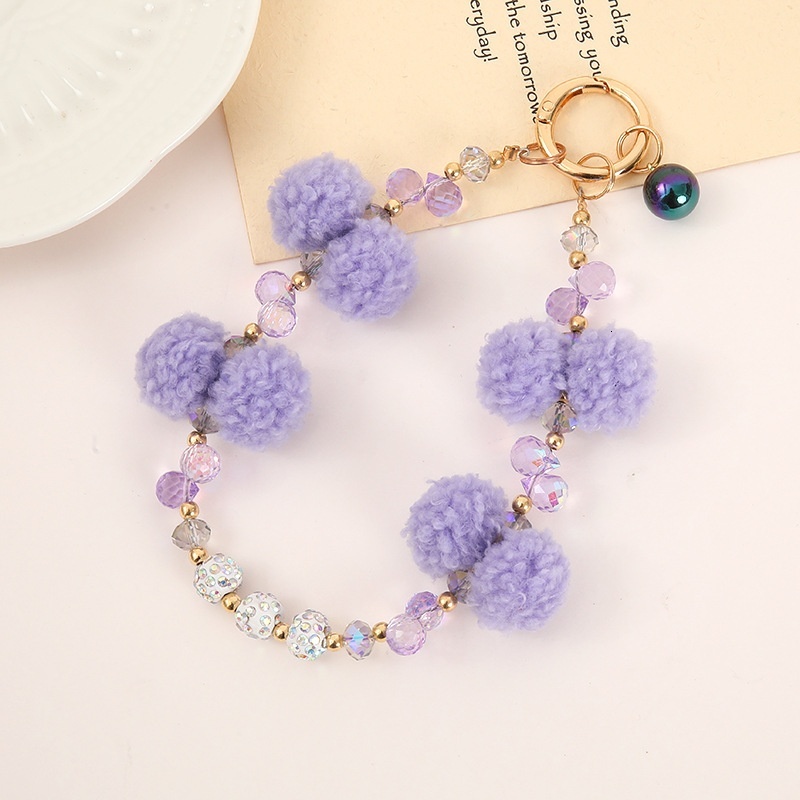 New crystal bead keychain pendant for autumn and winter plush mobile phone rope, anti lost bag chain hanging accessories