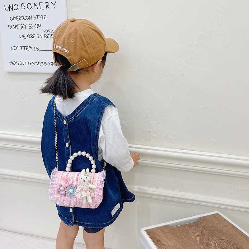 Girl Cross Body Bag Princess Pearl Handbag Cartoon Cute Rabbit Chain Shoulder Messenger Bag Childrens Accessories Coin Bag W240906
